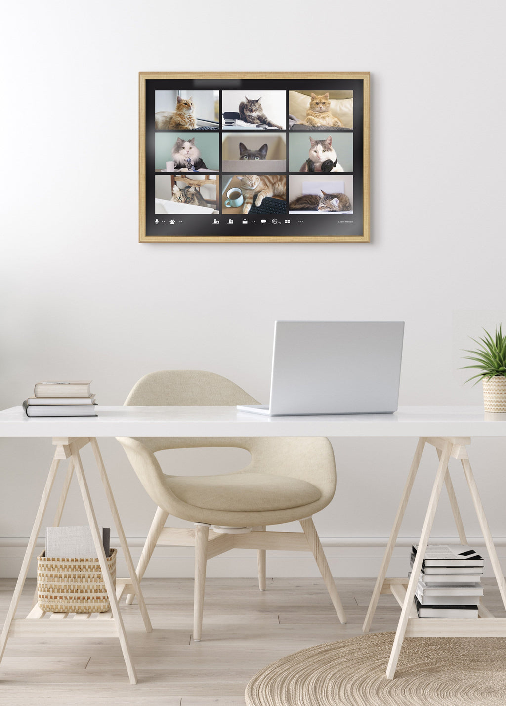 Blake Video Chat Cats Framed Printed Glass by The Creative Bunch Studio
