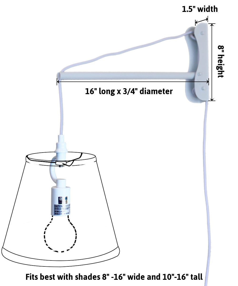 Home Concept MAST Plug-In Wall-Mount Pendant Light 1-Light White Cord/Arm White Shade - 14"W