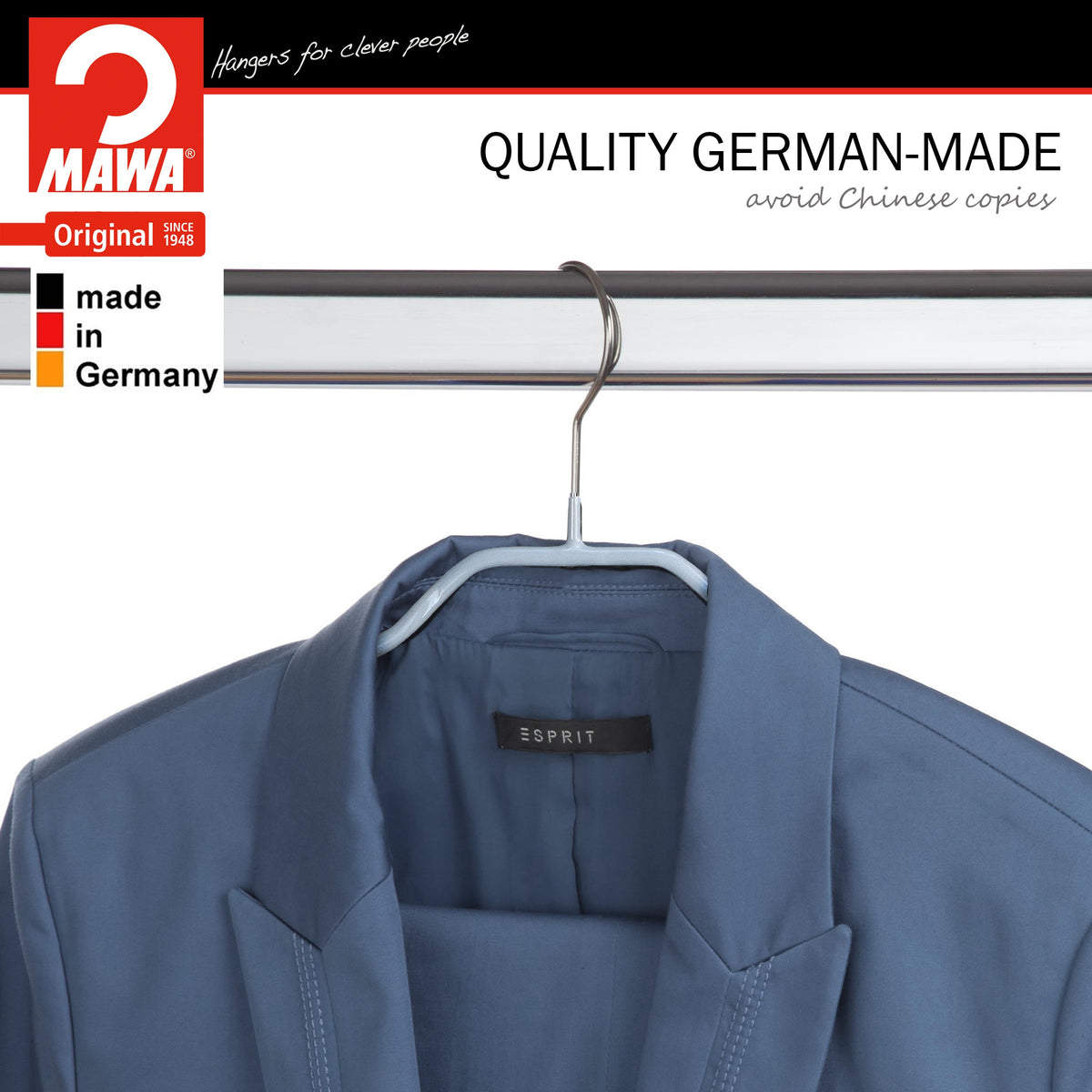 MAWA Silhouette 41-FRS Hanger with Pant Bar & Skirt Hooks, Silver
