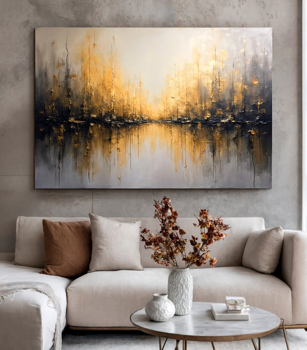 Golden Reflections Abstract Canvas Wall Art