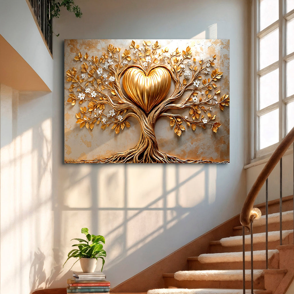 Golden Tree Heart Canvas Wall Art
