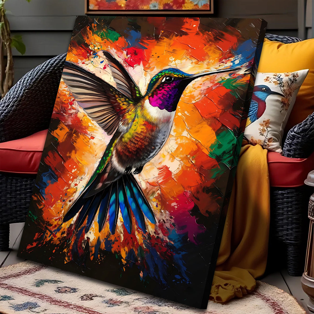 Humming Bird Abstract Canvas Wall Art