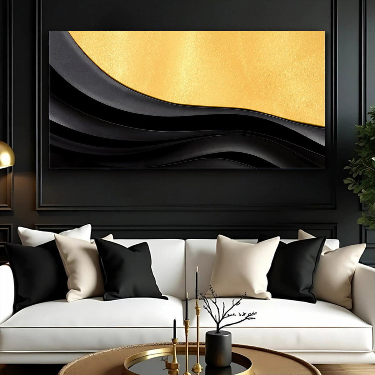 Black And Gold Minimalist Abstract Canvas Wall Art VIII