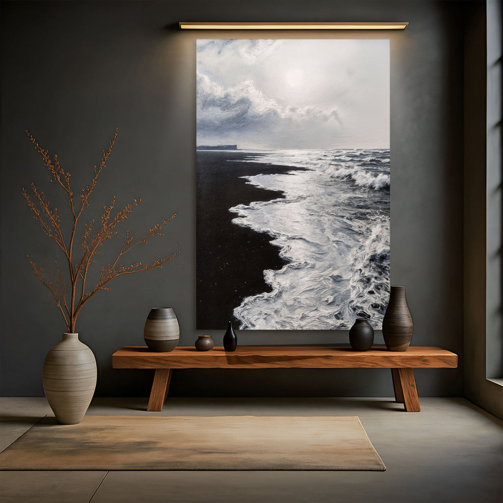 Black & White Waves Abstract Canvas Wall Art