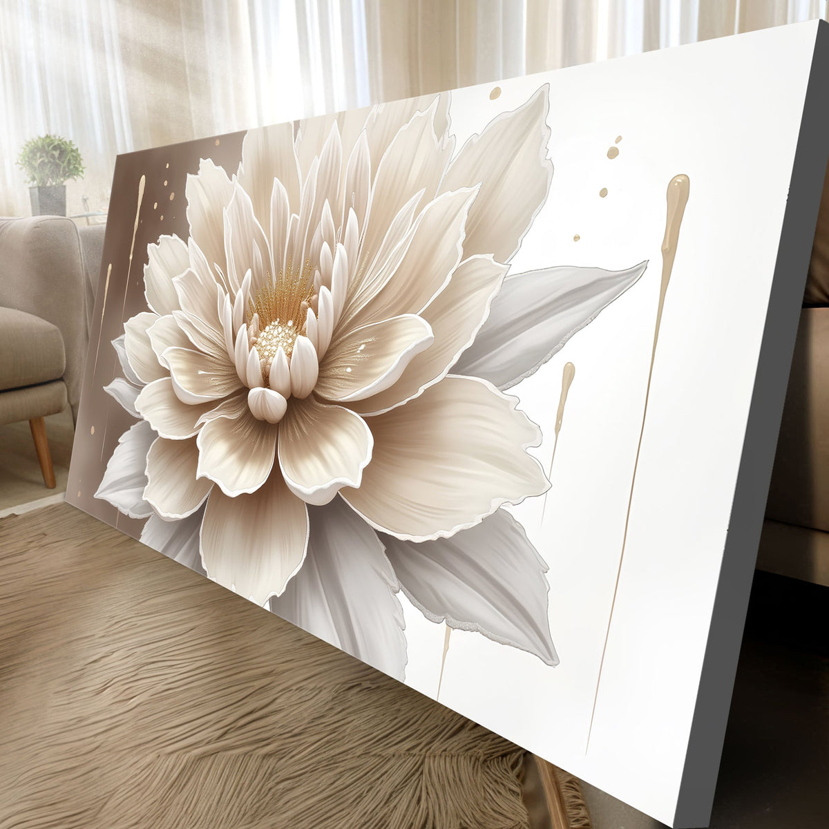 Single Beige Flower Abstract Canvas Wall Art
