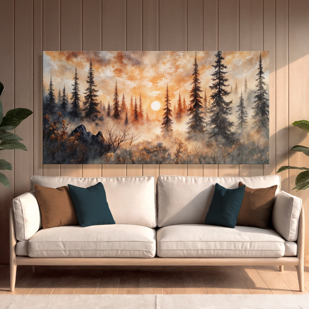 Rustic Forest Sunset Canvas Wall Art
