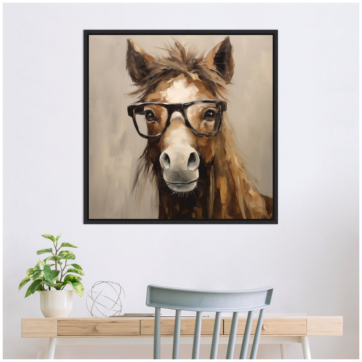 Sylvie Hay Those Are My Glasses Horse Framed Canvas by The Creative Bunch Studio