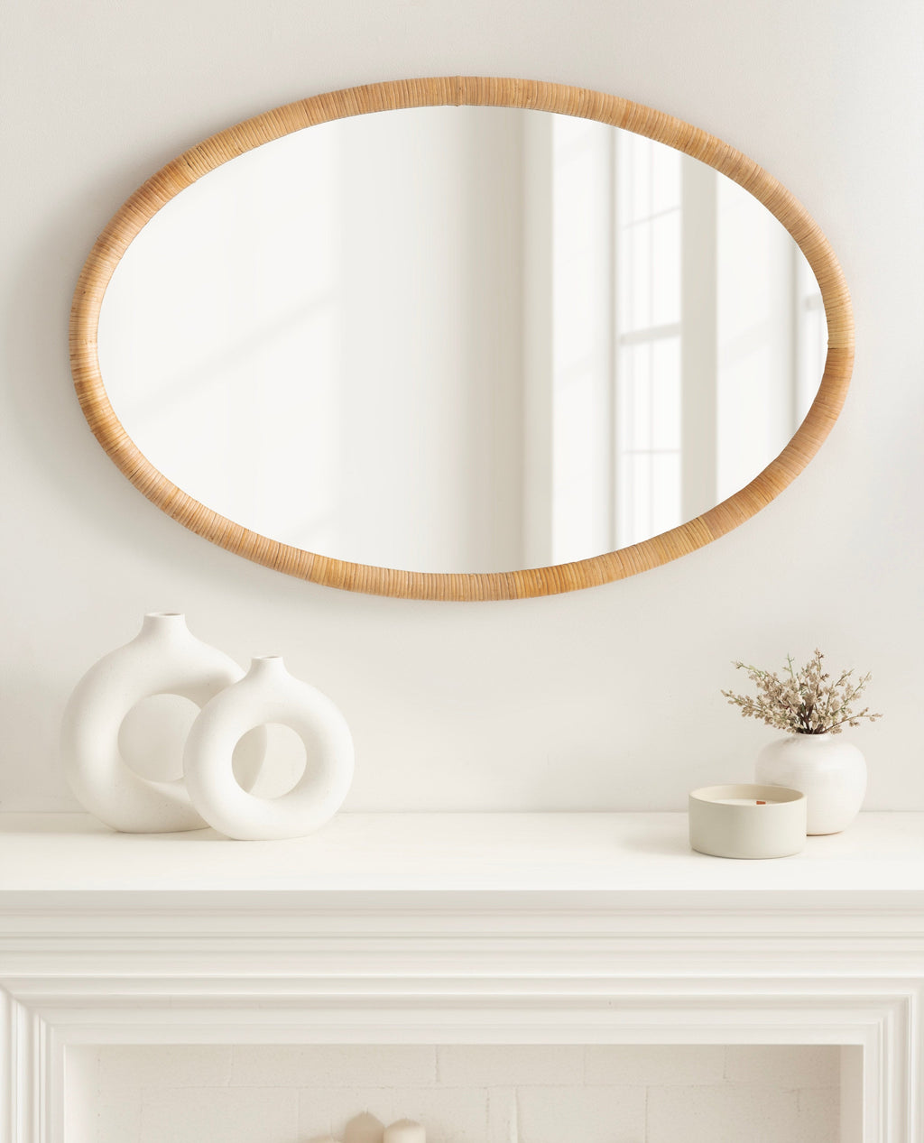 Rahfy Oval Rattan-Frame Wall Mirror