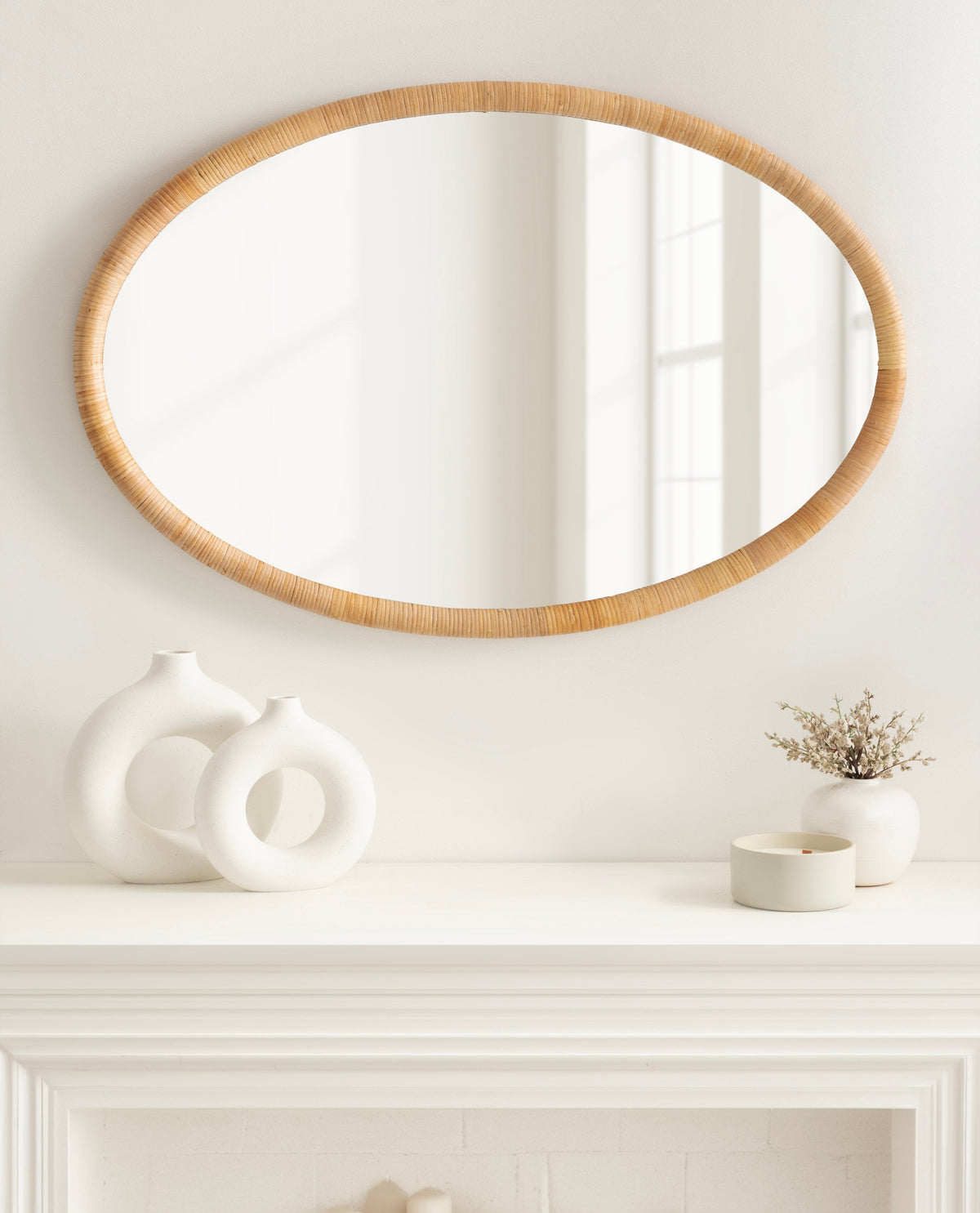 Rahfy Oval Rattan-Frame Wall Mirror