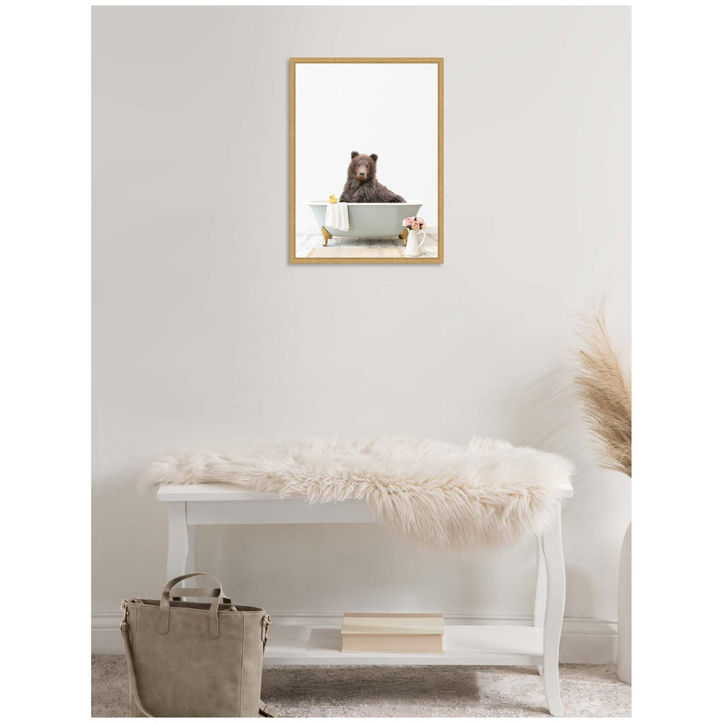 Sylvie Bear in Cottage Gray Bathtub Framed Canvas by Amy Peterson