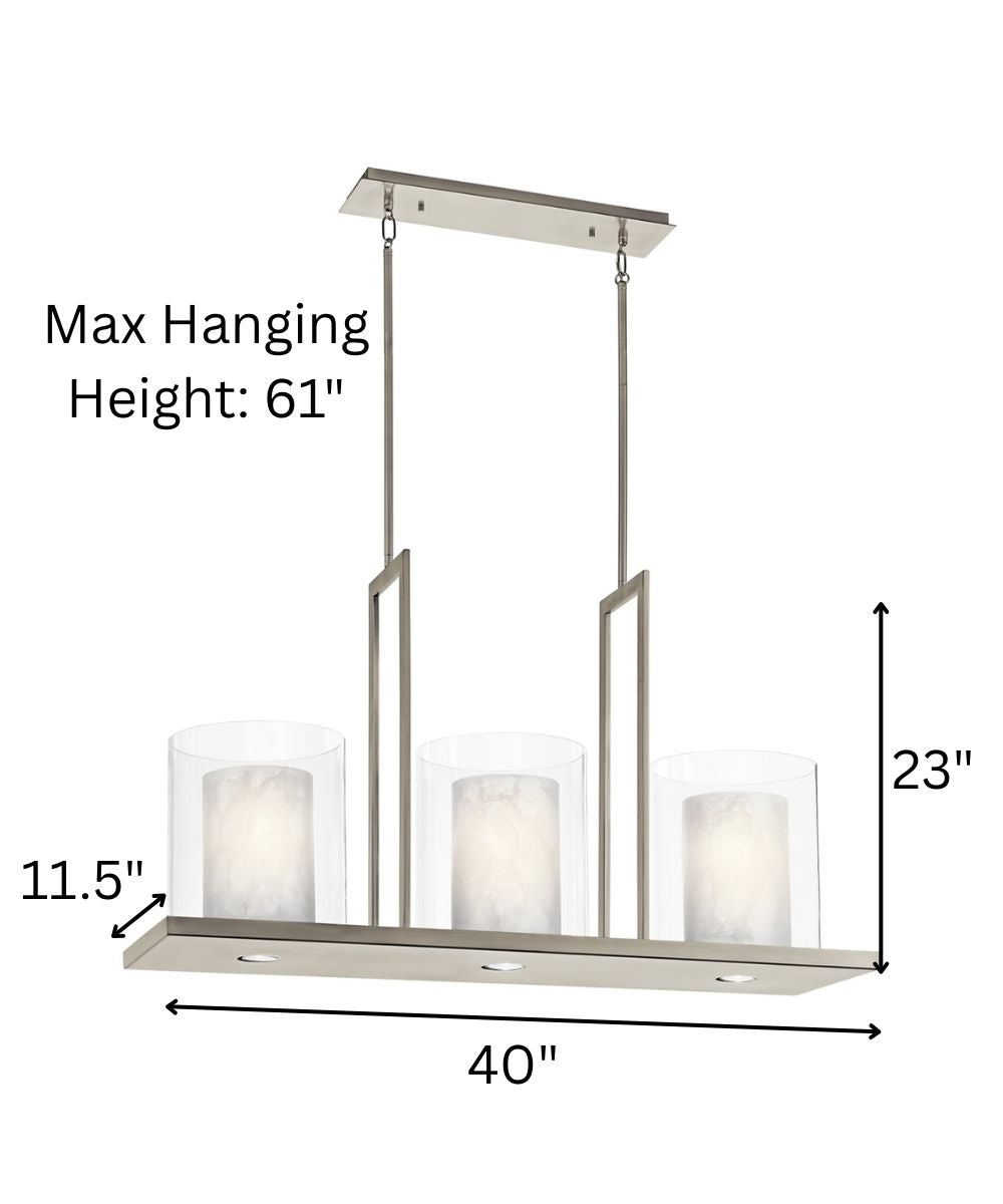Kichler Triad 40"W 6-Light Classic Pewter Finish Clear Glass White Vetro Mica Shades Linear Chandelier