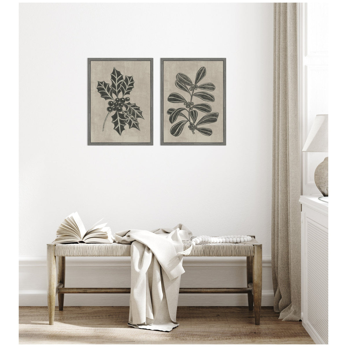 Sylvie Winter Holly and Berries - 2 Piece Framed Canvas Art Set by Nikita Jariwala