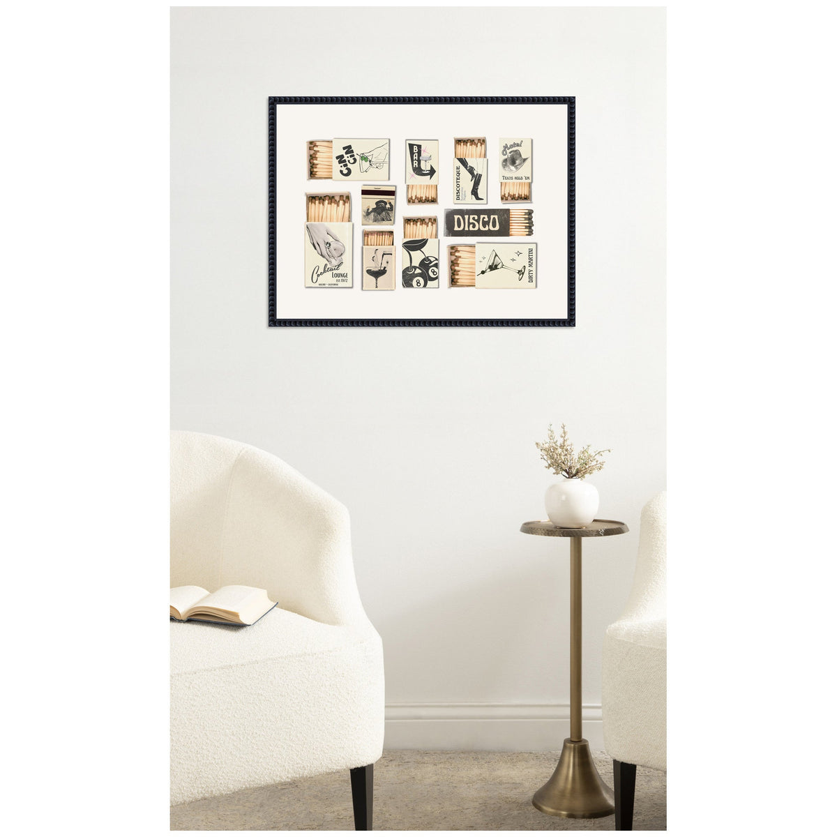 Vintage Matchboxes Neutral Black and Beige by Honey Island Studio Framed Canvas Wall Art Print