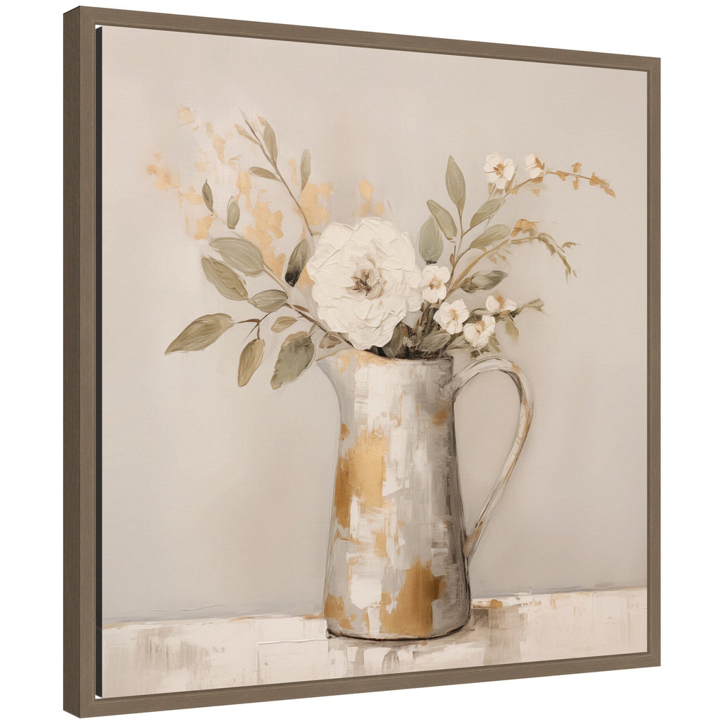 Sylvie Pitcher with Flowers Boho Country 1 Framed Canvas by The Creative Bunch Studio