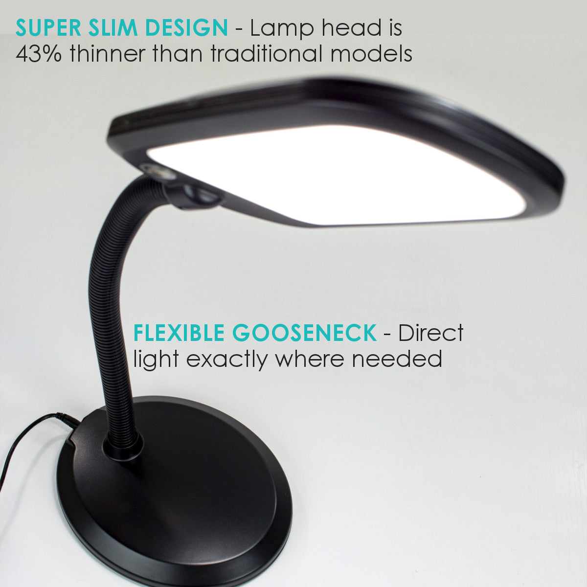 Bright Reader Full Spectrum LED Desk Lamp, Slim Design, Natural Daylight, Black, 26"H