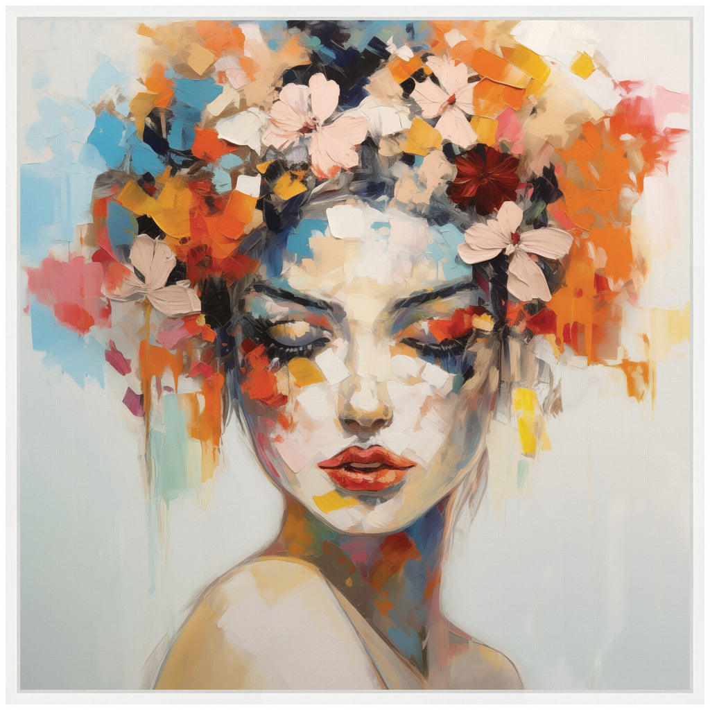 Sylvie Female Figure Colorful Flowers In Hair Framed Canvas by The Creative Bunch Studio