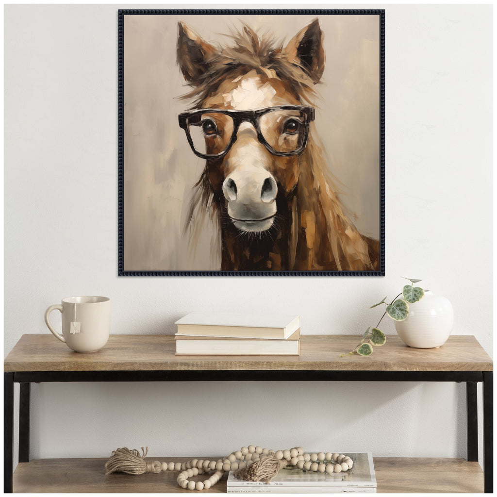 Sylvie Hay Those Are My Glasses Horse Framed Canvas by The Creative Bunch Studio