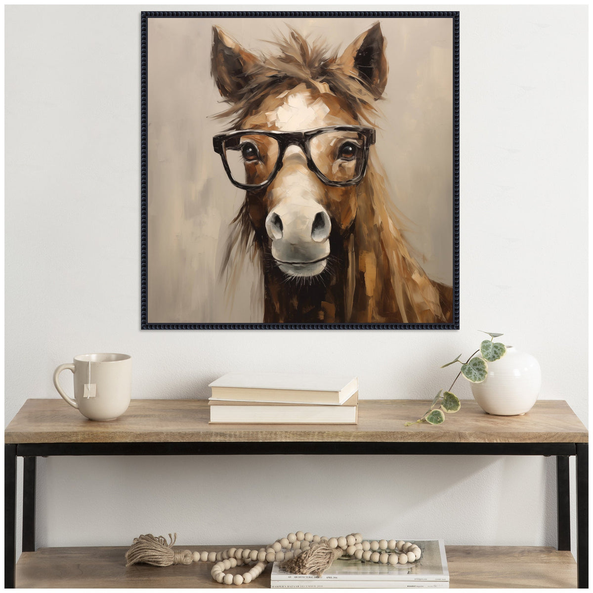 Sylvie Hay Those Are My Glasses Horse Framed Canvas by The Creative Bunch Studio