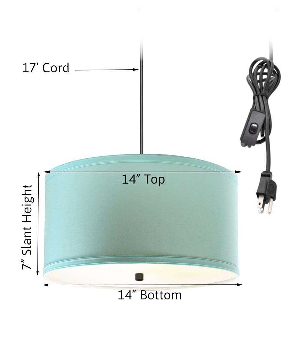 Home Concept 2-Light Plug-In Swag Pendant Light 14"w Island Paradise Blue with Diffuser, Black Cord