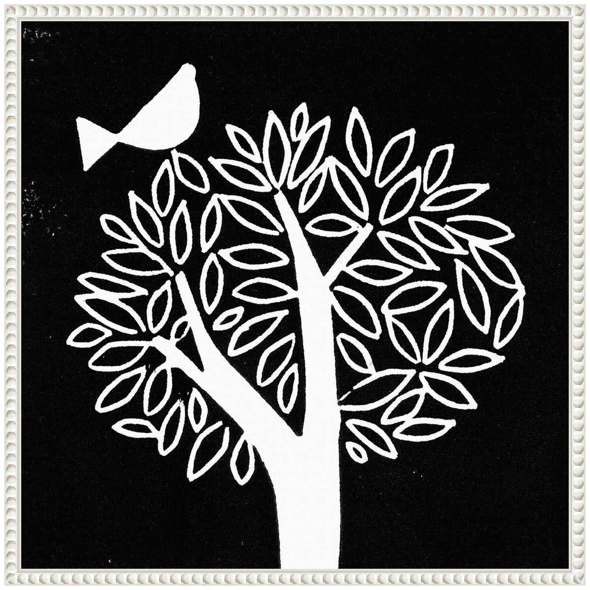 Sylvie Black and White Bird Tree Linocut Framed Canvas by Giuliana Lazzerini