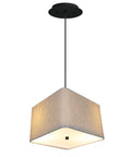 Home Concept 2-Light Pendant Light Rounded Corner Square Oatmeal Drum Shade with Diffuser, Black Cord - 12" W