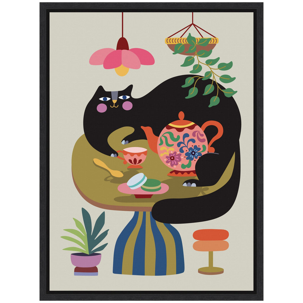 Sylvie Fat Cat Tea Party Framed Canvas by Rachel Lee