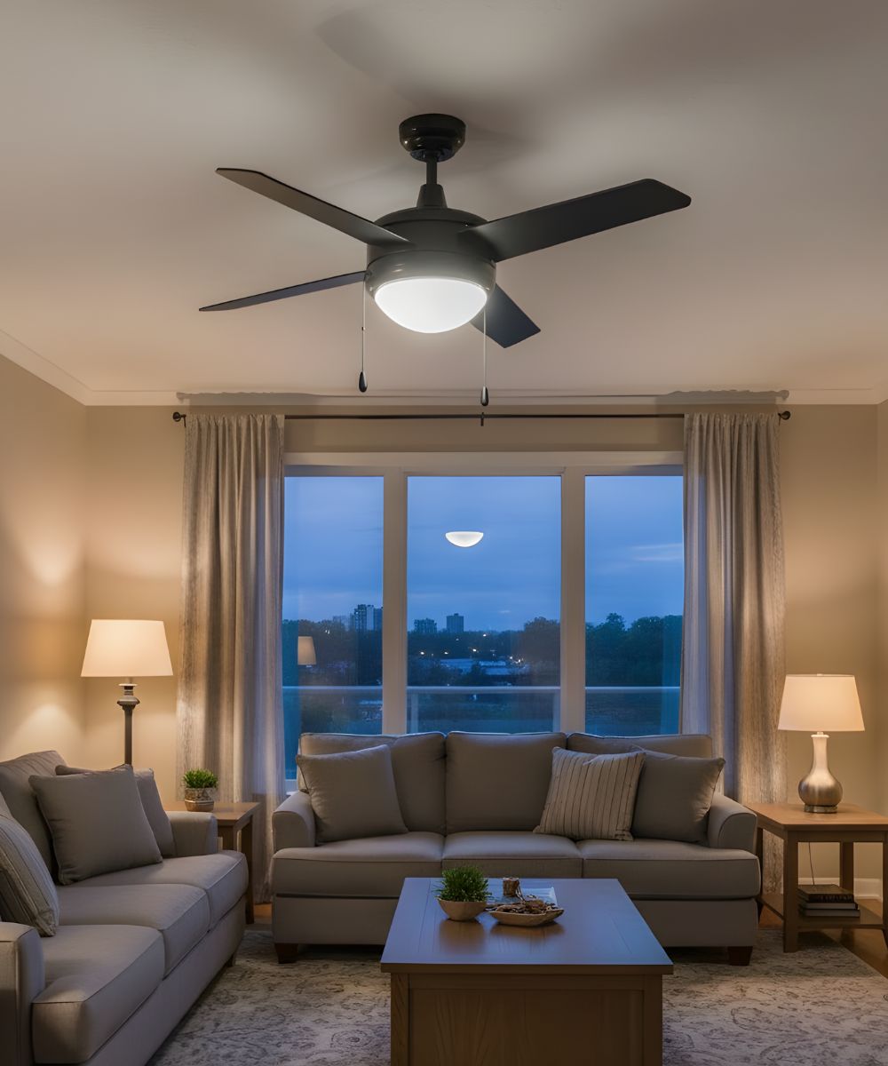 Royal Pacific Europa IV 52" 4-Blade Ceiling Fan with Integrated LED Light, Black