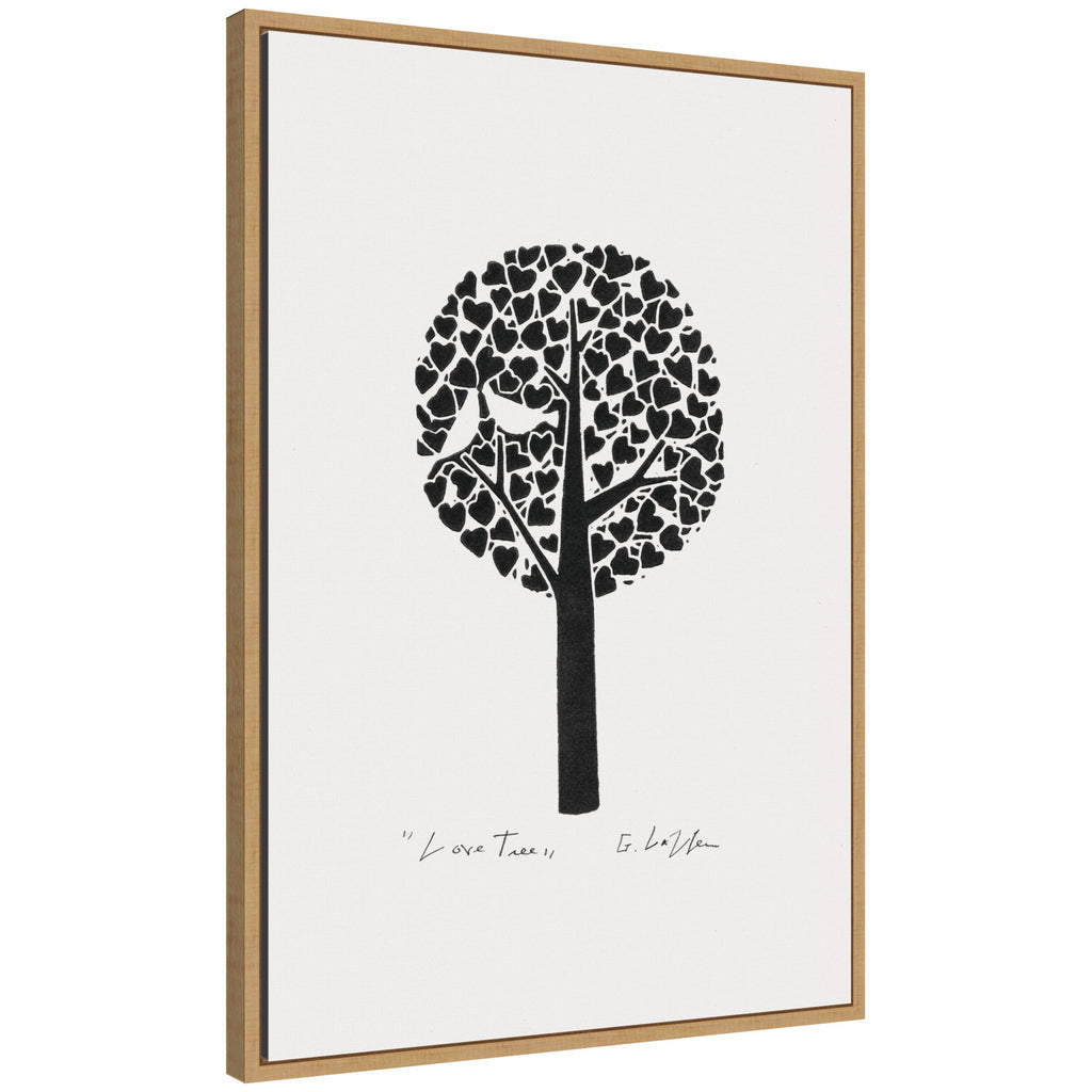 Sylvie Black and White Love Tree Linocut Framed Canvas by Giuliana Lazzerini