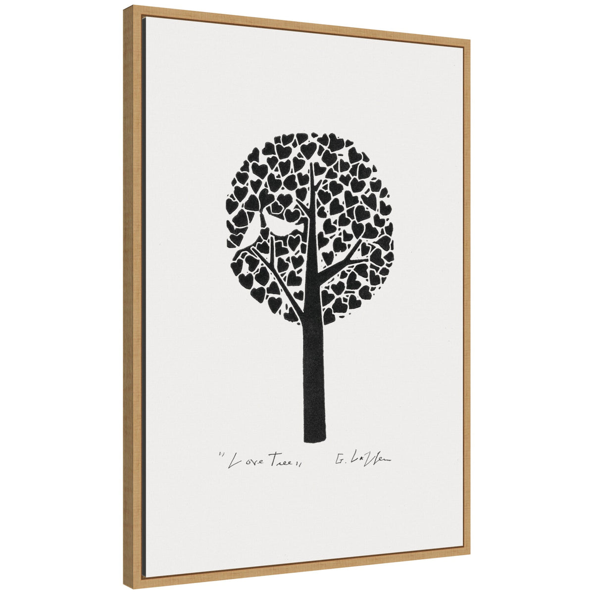 Sylvie Black and White Love Tree Linocut Framed Canvas by Giuliana Lazzerini