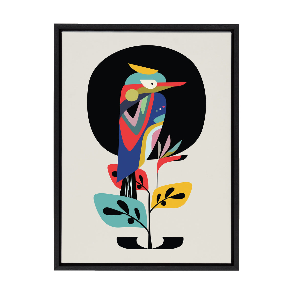Sylvie Mid Century Modern Kookaburra Moon Framed Canvas by Rachel Lee of My Dream Wall