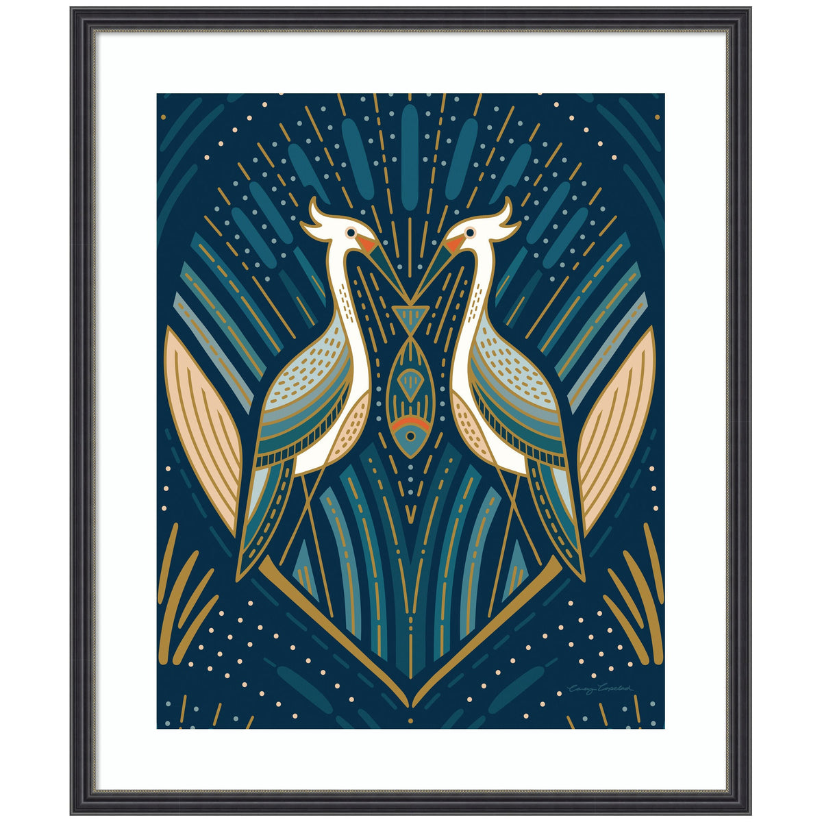 Framed Art Art Deco Herons Blue by Carey Copeland
