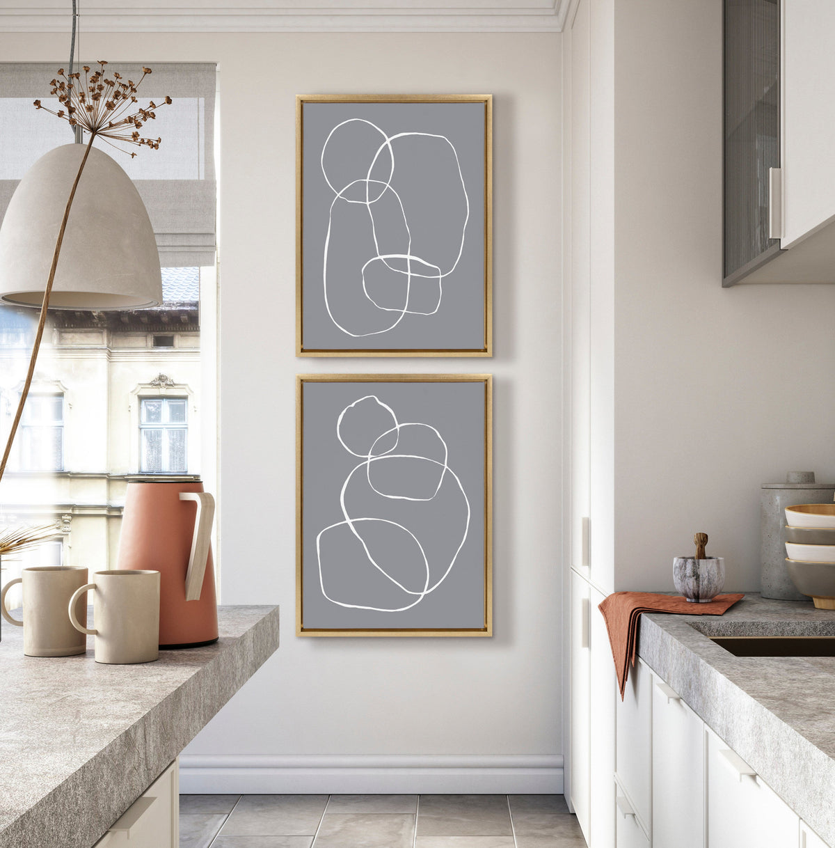 Sylvie Gray Going in Circles Framed Canvas Set by Teju Reval of SnazzyHues