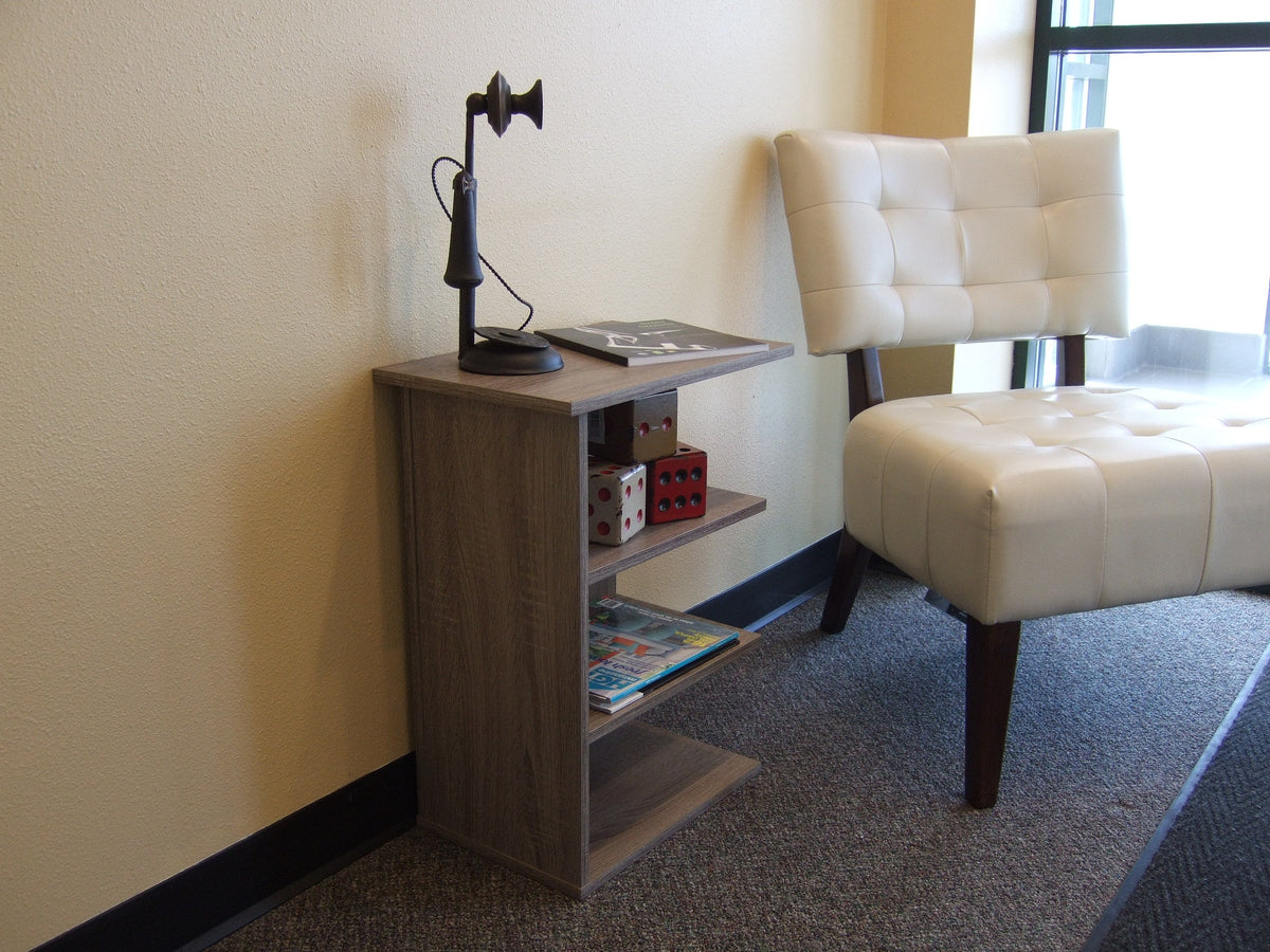 Rustic Gray Chairside End Table with Magazine Rack, 24"H