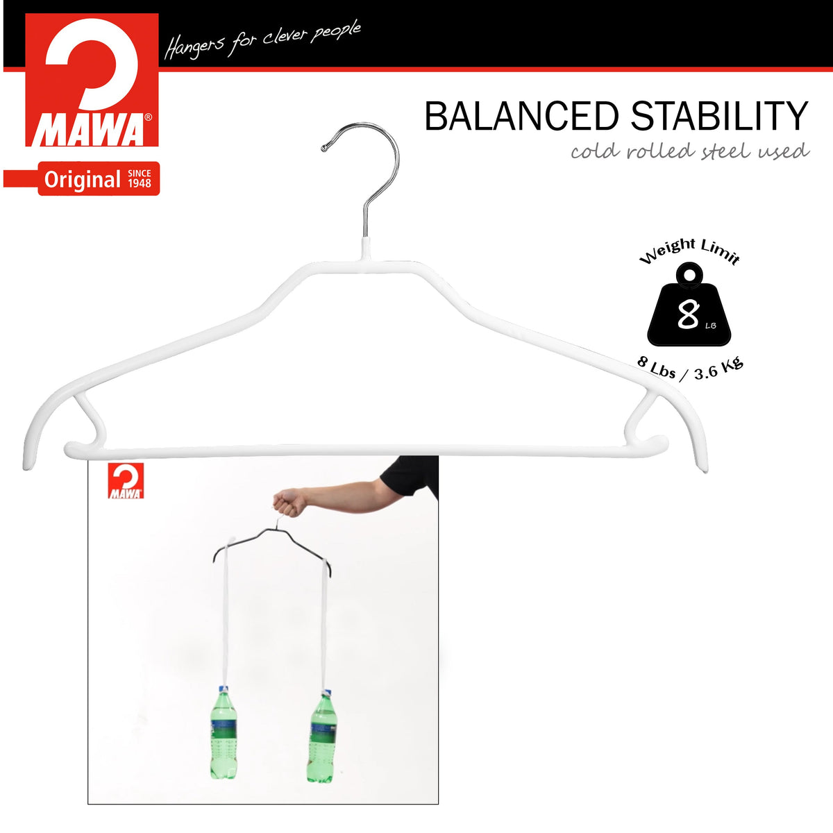 MAWA Silhouette 41-FRS Hanger with Pant Bar & Skirt Hooks, White