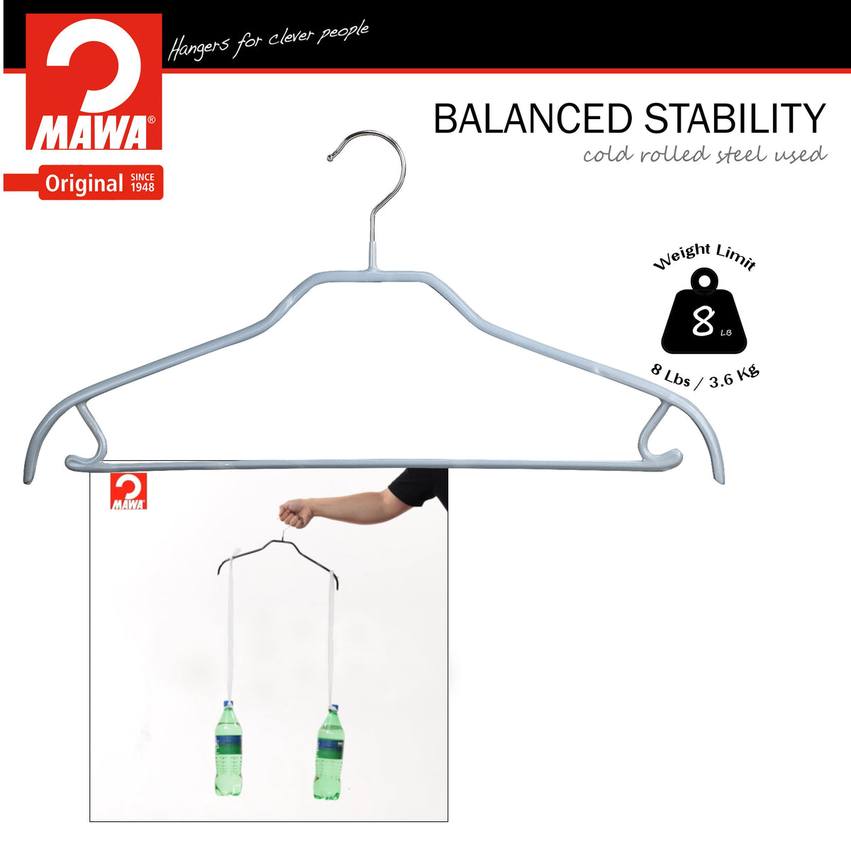 MAWA Silhouette 41-FRS Hanger with Pant Bar & Skirt Hooks, Silver