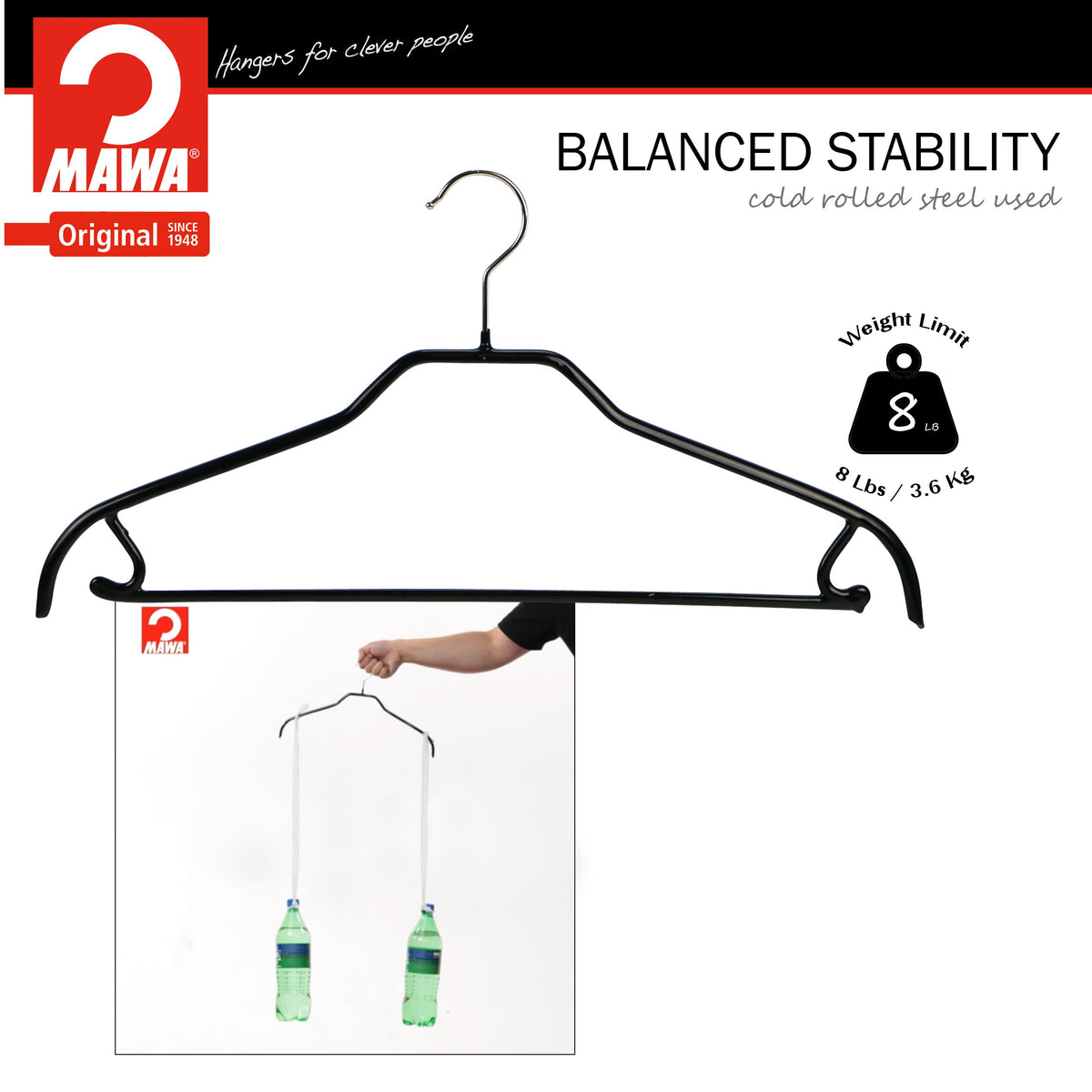 MAWA Silhouette 41-FRS Hanger with Pant Bar & Skirt Hooks, Black