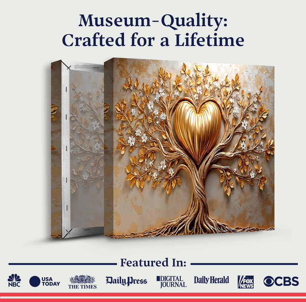 Golden Tree Heart Canvas Wall Art