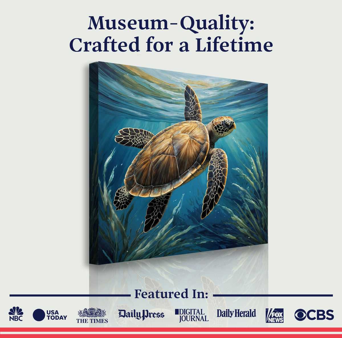 Turtle In Seagrass Coastal Canvas Wall Art