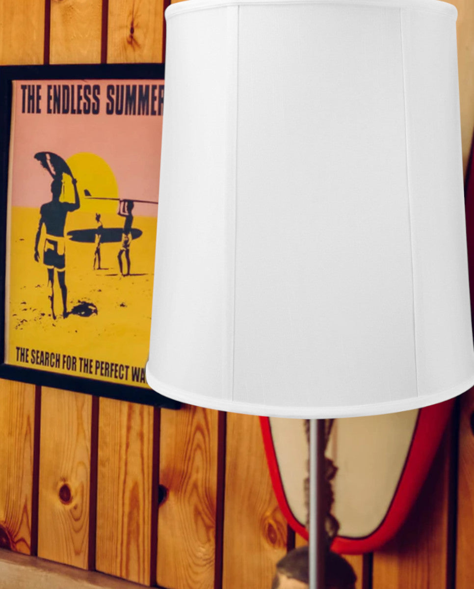 Home Concept White Shantung Fabric Drum Lamp Shade - 12" Top x 14" Bottom x 15" Slant Height