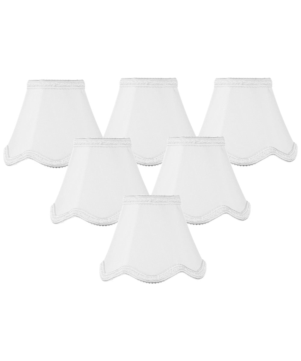 Home Concept Set of 6 Down White Scallop Stretch Clip-on Candelabra Lamp Shade - 5"W x 4" Slant Height