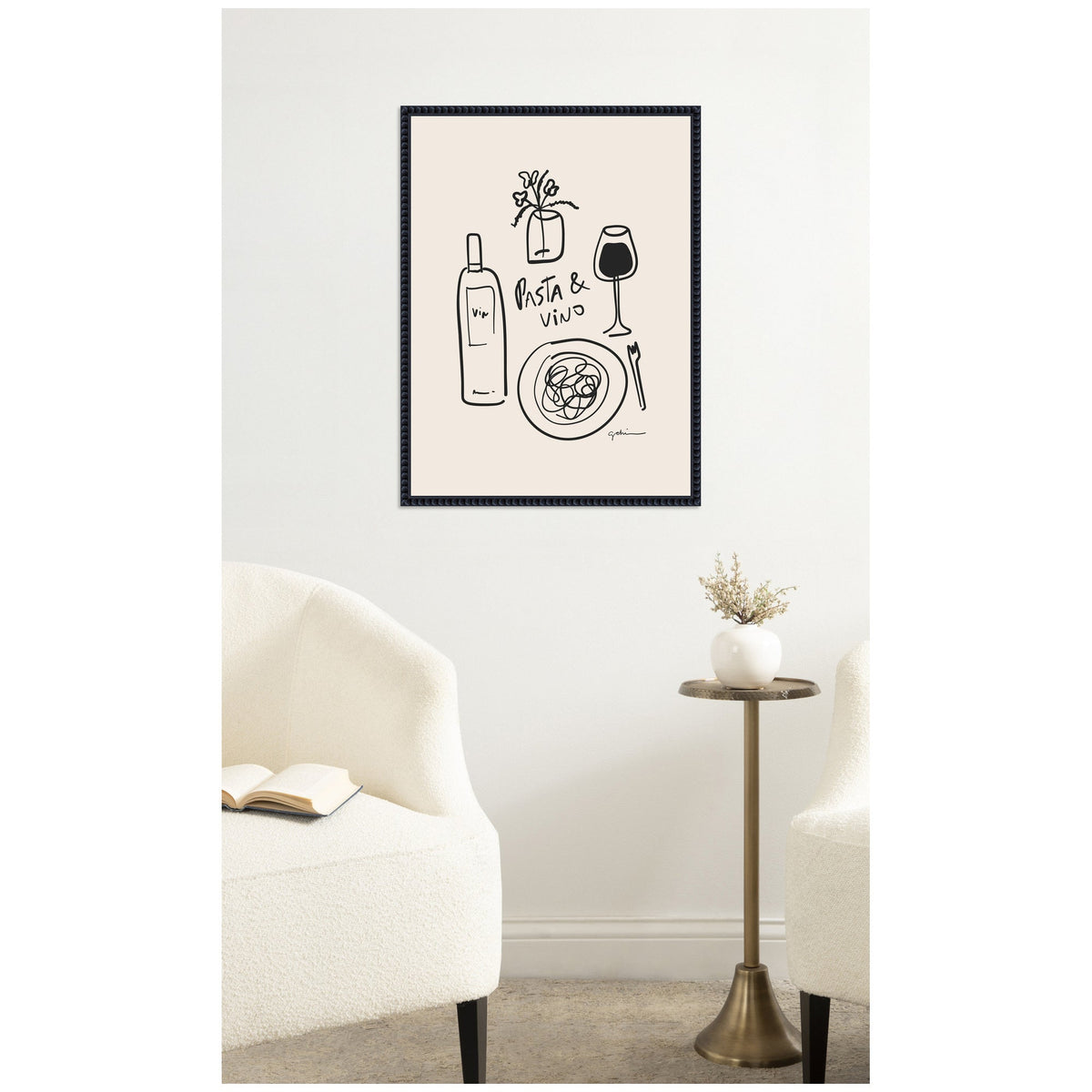 Pasta and Vino by Gabrielly Guedes Framed Canvas Wall Art Print
