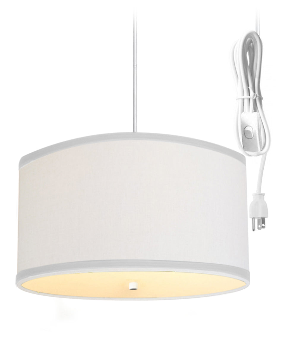 Home Concept 2-Light Plug-In Swag Pendant Light 18"w White Linen with Diffuser, White Cord