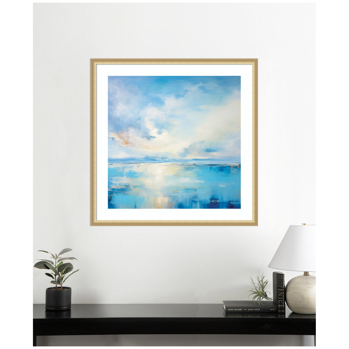 Framed Art Serene Coastal Waters Tranquil Landscape by The Creative Bunch Studio