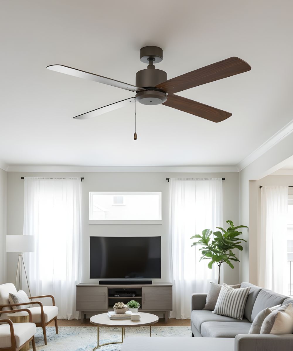 RP Lighting Aldea IV 52" 4-Blade Ceiling Fan, Oil Rubbed Bronze Motor Finish, Walnut-Finish Blades