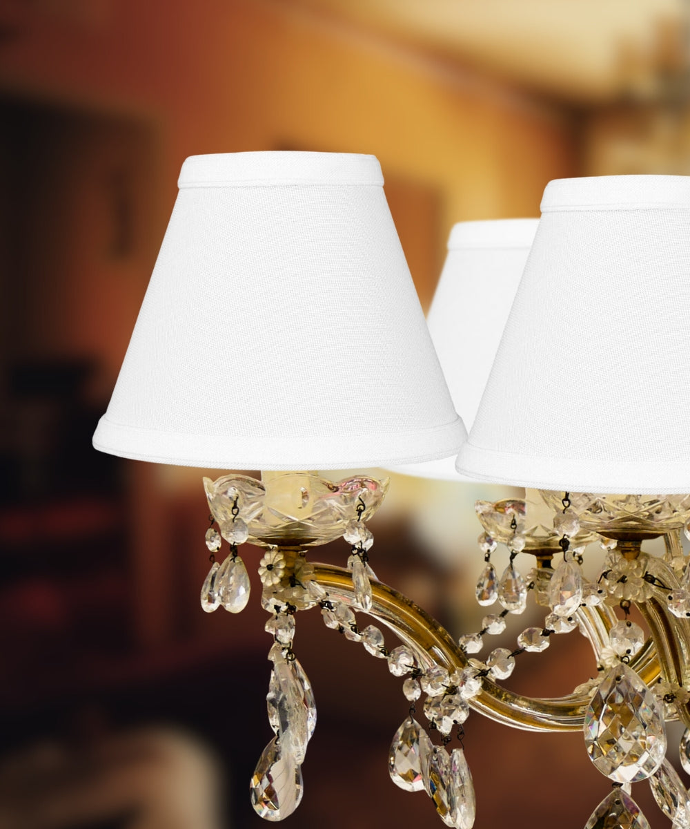 Home Concept Set of 6 Chandelier White Linen Clip-On Lamp Shade - 6"W x 5" Slant Height