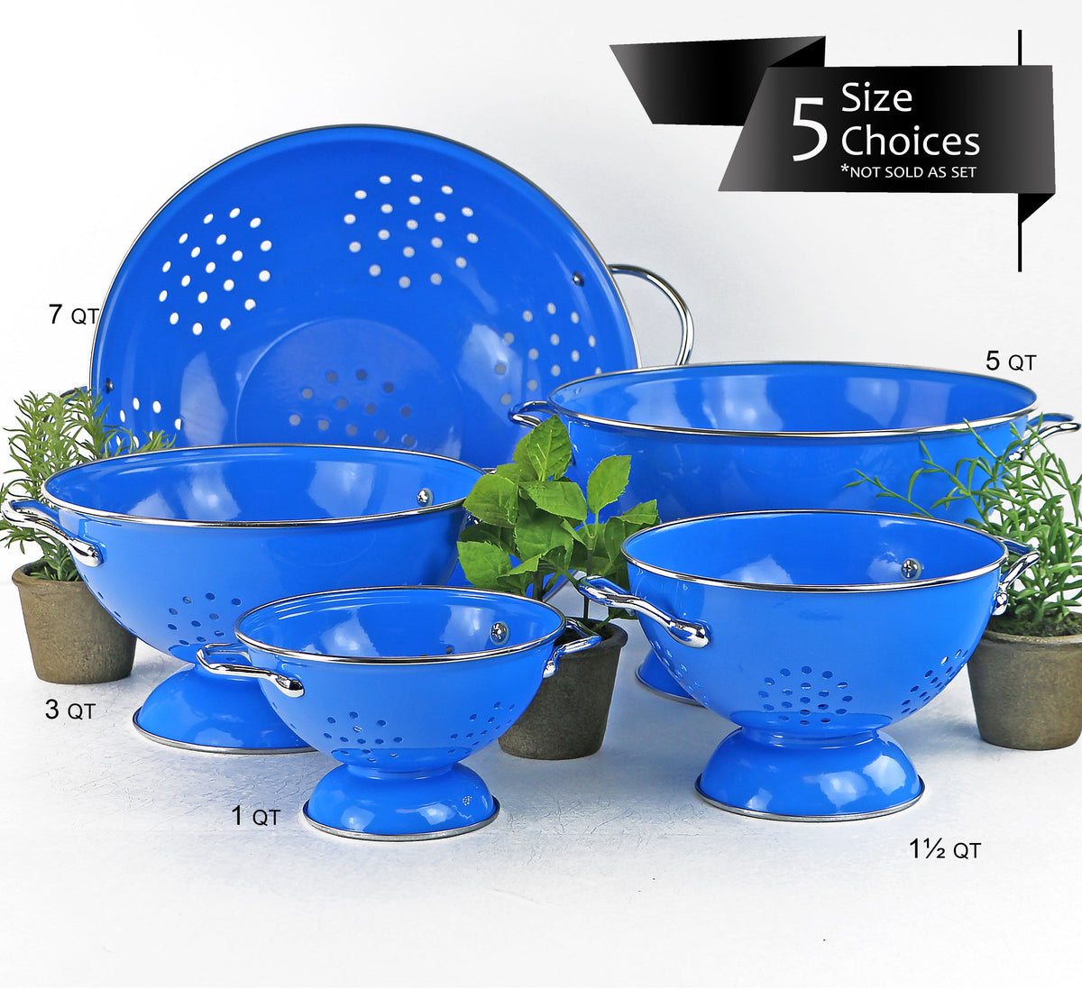 Powder-Coated Steel Colander, Azure