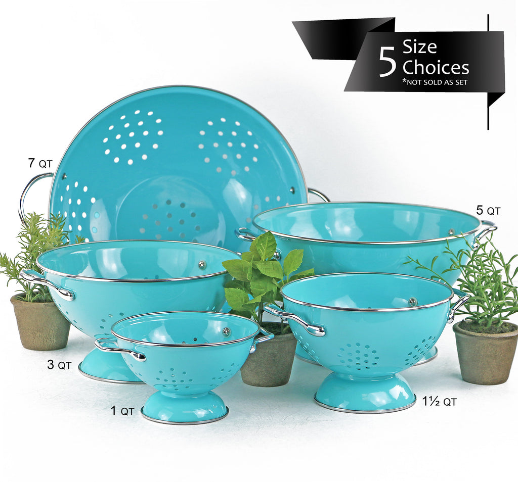 Powder-Coated Steel Colander, Turquoise