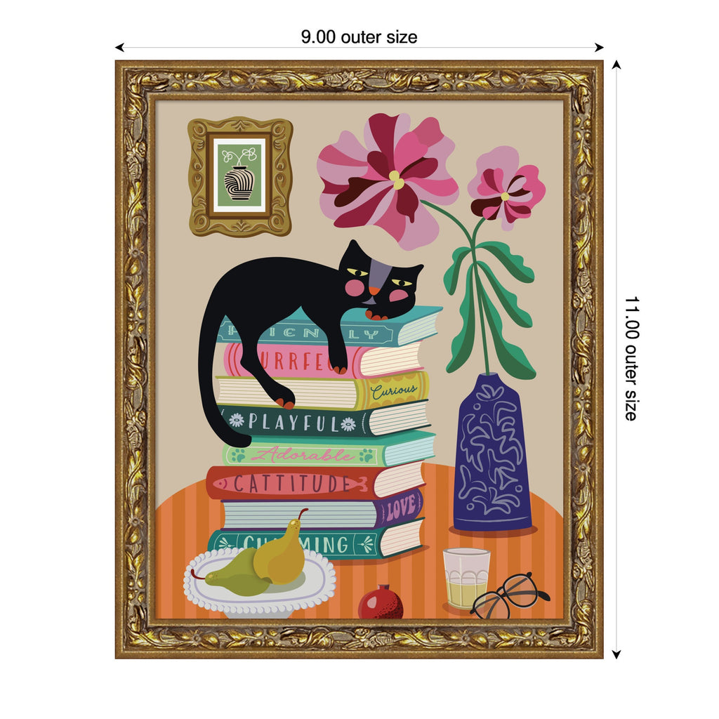 Still Life With A Cat by Rachel Lee 3 Birdies Studio Framed Mounted Canvas Wall Art Print