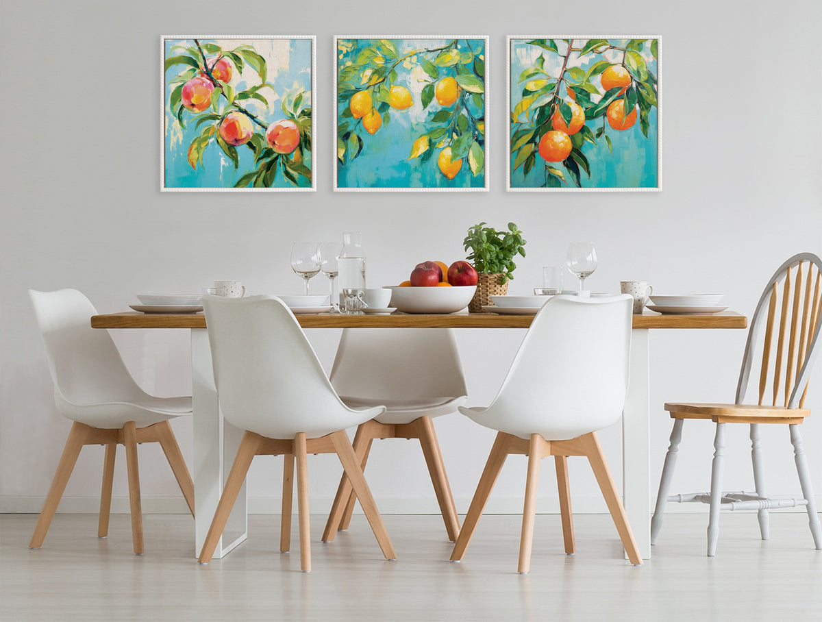 Sylvie Beaded Orange Tree Framed Canvas by The Creative Bunch Studio