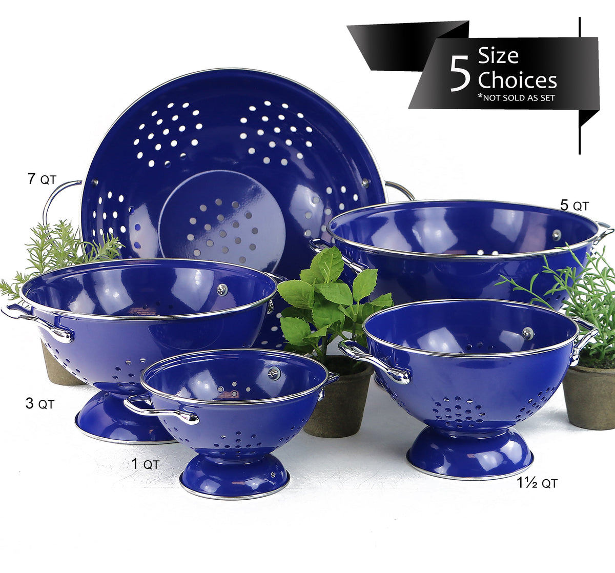 Powder-Coated Steel Colander, Indigo